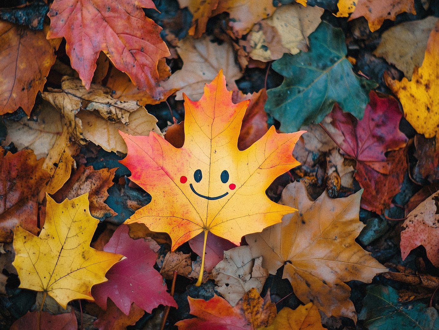 Autumn leaves with a smiley face on
