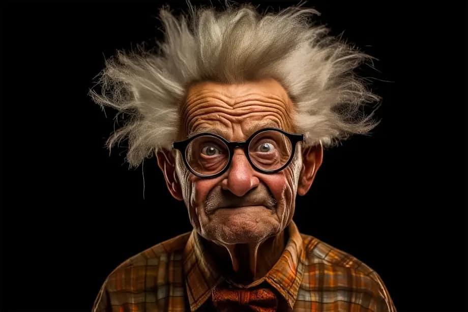 professor with wild hair