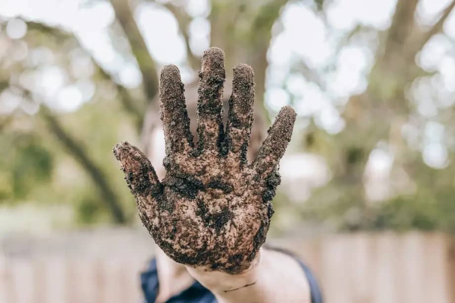 hand covered in dirt